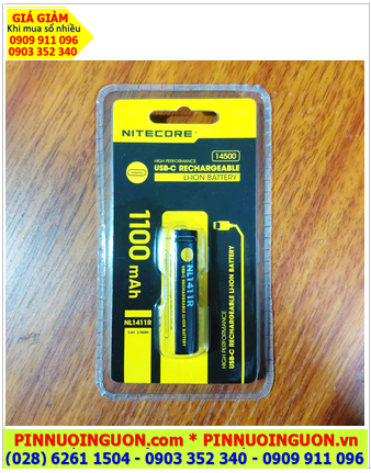 Nitecore NL1411R, Pin sạc 3.7v 14500 Li-ion Nitecore NL1411R (1100mAh, 3.96Wh /có cổng sạc USB-Type C